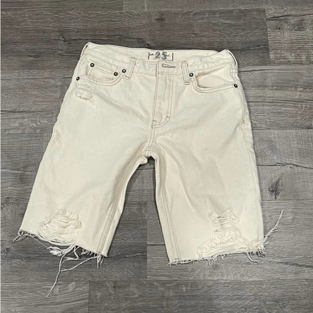 Free People Cream Distressed Denim Shorts 25 NEW